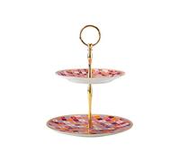 Maxwell & Williams - Présentoir à Gâteaux à 2 Niveaux en Porcelaine, Collection Teas & C's Kasbah, Modèle HV0123, 23.5 x 19.5 cm - Couleur Rose et Or