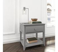Maxwood Table de Chevet avec tiroir, Compartiment Ouvert, Table Basse, Chambre à Coucher, Salon, Table en Bois de pin Massif de Nouvelle-Zélande, Grise