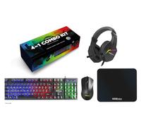 Maxx Tech Kit Combo 4 en 1 - Clavier Britannique avec éclairage LED Arc-en-Ciel/Souris Optique/Casque de Jeu stéréo multiplateforme avec Jack 3,5 mm + USB/Tapis de Souris Chiffon Anti-effilochage