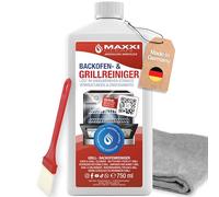 MAXXI CLEAN Nettoyant pour four et barbecue - L'original | 1 x gel de 750 ml, 1 x pinceau et 1 x chiffon microfibre | Nettoyant et dégraissant auto-travaillant | Pour plaque de cuisson et barbecue |