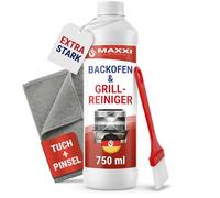MAXXI CLEAN Nettoyant pour four et grill, 1 gel 750 ml, 1 brosse et 1 chiffon en microfibre, nettoyant et dégraissant pour cuisine et grill, élimine les incrustations