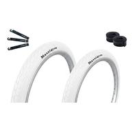 Maxxi4you Lot de 2 pneus de vélo HY-159 en blanc 47-406 (20 x 1,75) + 2 chambres à air SV assorties avec démonte-pneu maxxi4you