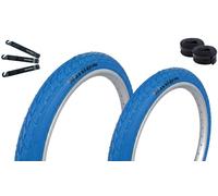 Maxxi4you Lot de 2 pneus de vélo HY-159 en bleu 47-406 (20 x 1,75) + 2 chambres à air assorties DV avec démonte-pneu maxxi4you