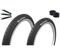 Maxxi4you Lot de 2 pneus de vélo HY-159 en noir 47-406 (20 x 1,75) + 2 chambres à air SV assorties avec démonte-pneu maxxi4you