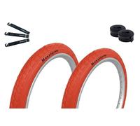 Maxxi4you Lot de 2 pneus de vélo HY-159 en rouge 47-406 (20 x 1,75) + 2 chambres à air assorties AV avec démonte-pneu maxxi4you