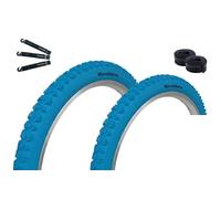 Maxxi4you Lot de 2 pneus de vélo HY-A109 en bleu 57-559 (26" x 2,125) + 2 chambres à air assorties AV avec démonte-pneu maxxi4you