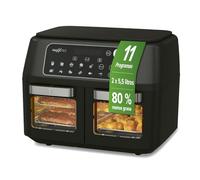 MAXXMEE Friteuse à air chaud à double chambre 11 l | Combinaison intelligente de four à air chaud, grill et friteuse avec 2 compartiments XXL de 5,5 litres chacun | Panneau de commande numérique et