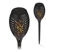 MAXXMEE Lot de 2 torches solaires - Pour la terrasse, le jardin ou le balcon - Délimitation et éclairage des chemins, des étangs de jardin, etc. - Lampe LED avec panneau solaire intégré [Noir]