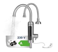 MAXXMEE Robinet électrique en acier inoxydable avec chauffe-eau intégré | Mitigeur avec serpentin chauffant et affichage LED de la température | 2 robinets interchangeables | plus de 60 °C d’eau