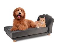 maxxpro Canapé pour Chien et Chat - Gris - Surélevée avec Pieds en Bois - Matériau en Velours - 90x 44 x 34 CM - Animaux Jusqu'à 80 KG