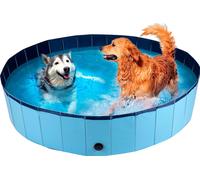 maxxpro Piscine pour Chien - 160 x 30 CM - Grandes Races de Chiens - Baignoire pour Chien Pliable - Fond Antidérapant - avec Valve de Vidange - Bleu