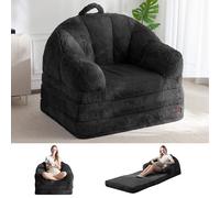 MAXYOYO Canapé pliant confortable en fausse fourrure convertible avec poignée, pouf pour adulte, fauteuil convertible avec fonction couchage pour salon et chambre à coucher