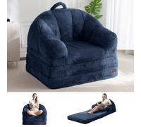 MAXYOYO Canapé pliant confortable en fausse fourrure convertible avec poignée, pouf pour adulte, fauteuil convertible avec fonction couchage pour salon et chambre à coucher