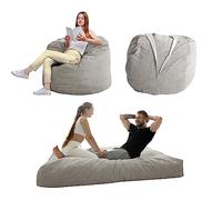 MAXYOYO Lit de Sac de Haricots - Se transforme d'un Fauteuil Poire de Haricots en Lit - Pouf Poire avec Housse Douce et Rembourrage Moelleux Inclus pour Adulte, Invités (Gris, Reine)