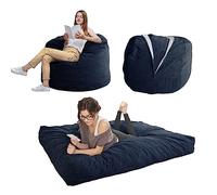 MAXYOYO Lit de Sac de Haricots - Se transforme d'un Fauteuil Poire de Haricots en Lit - Pouf Poire avec Housse Douce et Rembourrage Moelleux Inclus pour Adulte, Invités (Bleu Foncé, Plein)