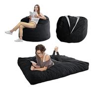MAXYOYO Lit de Sac de Haricots - Se transforme d'un Fauteuil Poire de Haricots en Lit - Pouf Poire avec Housse Douce et Rembourrage Moelleux Inclus pour Adulte, Invités (Noir, Plein)