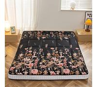 MAXYOYO Matelas futon, Matelas de Sol Japonais rembourré, surmatelas de lit matelassé, Tapis de Couchage Pliable, Respirant, pour Chaise Longue, lit d'invité (Noir Floral,135x190 cm)