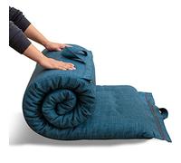 MAXYOYO Matelas futon Portable Pliable - en Tissu hypoallergénique et Mousse avec poignée et Fermeture éclair - pour extérieur et intérieur - pour Camping, Voiture d'invités - Bleu - 135 x 190 cm