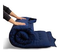 MAXYOYO Matelas futon Portable Pliable, Tissu hypoallergénique et Mousse épaisse avec poignée et Fermeture éclair pour extérieur, intérieur, Camping, Voiture d'invités (Bleu Marine, 135 x 190 cm)
