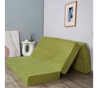 MAXYOYO Matelas Pliant en Velours côtelé, Matelas de Sol à Trois Plis de 10 cm d'épaisseur avec Housse Lavable, Pliable en Trois, Peu encombrant pour Les invités (Olive, Double)