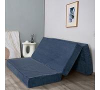 MAXYOYO Matelas Pliant en Velours côtelé, Matelas de Sol à Trois Plis de 10 cm d'épaisseur avec Housse Lavable, Pliable en Trois, Peu encombrant pour Les invités (Bluestone, King)