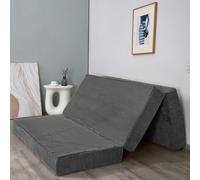 MAXYOYO Matelas Pliant en Velours côtelé, Matelas de Sol à Trois Plis de 15 cm d'épaisseur avec Housse Lavable, Pliable en Trois, Peu encombrant pour Les invités (Anthracite, Double)