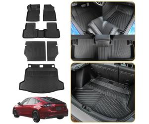 Maxzina Floor Mats Compatible with 2022-2025 Honda Civic Hatchback Cargo Mat Liner TPE Trunk Mat Back Seat Cover Protector Kick Mat Civic Hatchback Accessories (Backrest Mats+Trunk Mat+Floor Mats)