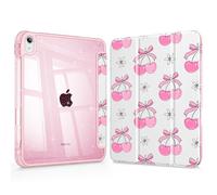 May Chen Gitter Pearl Silk - Coque de protection arrière transparente scintillante avec porte-crayon pour iPad Air 11 (M4 2026/M3 2025/M2 2024), iPad Air 4 et 5 10,9" 5ème 4e (2022/2020), motif cerise