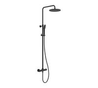 MAY ensemble de douche pluie thermostatique apparent - douche de tête Ø 25 cm - douchette 3 jets - flexible de douche métallique - noir mat 6801102