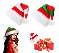 May Huang Bonnet de Noel, 2PCS Chapeau de Noël, Agréablement Doux Feutre de Bonnet de Noel, Bonnet de Père Noël pour Adultes, Noël Peluche Chapeau, Unisexe Chapeaux pour Fête de Noël (vert et blanc)