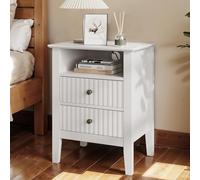 May in Color Table de chevet cannelée avec station de charge, table d'appoint moderne avec 2 tiroirs et étagère de rangement, table d'appoint en bois avec ports et prises USB, table de chevet pour