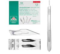 May Lot de 100 lames de scalpel 10A en acier au carbone stériles avec manche en acier inoxydable de 21 cm de long - Couteau de précision pour modélisme, bricolage, soin des pieds et loisirs