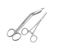 May Set - 1 paire de ciseaux de premiers secours 18,5 cm - Acier inoxydable + 1 pince à bout droit 13 cm - Acier inoxydable