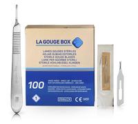 May Set Lames de Gouge pour Podologie & Pédicure | 100x Lames stériles Fig 1 en Acier Carbone + Manche de Scalpel N°3 en Inox | Instruments professionnels pour cors et callosités