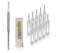 May Set Lames de Gouge pour Podologie & Pédicure | 10x Lames stériles Fig 1 en Acier Carbone + Manche de Scalpel N°3 avec poignée ronde en Inox | Instruments professionnels pour cors et callosités