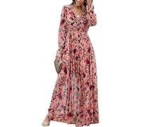 Robe Fluide Femme Volante Robe Longue Imprimé Floral à Manches Longues Élégante Robe Bohème en Mousseline, multicolore, Large