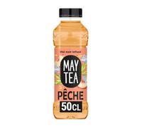 MAY TEA Boisson Thé Glacé Pêche - Infusion de Thé Noir Certifié Rainforest Alliance - Format 50 cL - Sans Édulcorants - Faible en Calories - Lot de 4