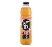 MAY TEA - Thé Glacé Pêche Rafraîchissant, Saveur Fruitée Naturelle et Légère (Bouteille 1,2L) - Le Lot De 4
