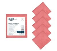 Maya Chiffon Ultra Plus. Spécial pour Le Verre et l'Acier Inoxydable. Absorption Maximale sans Laisser de Traces. Pouvoir Anti-calcaire et Anti-bactérien. Paquet de 5 unités (Rouge)