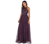 Maya Deluxe Maya Berry Embellished Halter Neck Maxi Dress Robe de Demoiselle d'honneur, baie, 44