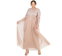 Maya Deluxe Femme Maya Deluxe pour Invitée Mariage, Grande Taille, Taille Empire, Paillettes À Manches Longues Robe de demoiselle d honneur, Blush Taupe, 40 EU