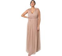 Maya Deluxe Femme Maya Longue Luxe avec Volants Sur Épaules Robe de demoiselle d honneur, Blush Taupe, 52 EU