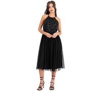 Maya Deluxe Femme Midi Col Licou Demoiselles d'honneur, Robe de Soirée à Pailettes, Bal de Promo, Noir, 50