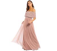 Maya Deluxe Femme Soirée Maxi, Longue À Encolure Bardot, Demoiselles Ornée Sequins Robe De D'honneur, Mauve, 36 EU