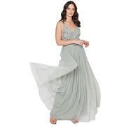 Maya Deluxe Femme Soirée Maxi, Longue Sans Manches, Demoiselle D'honneur Col V, Cérémonie Robe De Bal, Lys Vert., 40 EU