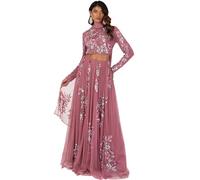 Maya Deluxe Indian Traditional Dress for Women Outfit Lengha Choli Lehenga Saree Skirt and Top Dupatta Coord Set for Wedding Guest, Lengha, Pink Flowers, 8
