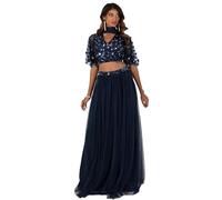 Maya Deluxe Indian Traditional Dress Women Outfit Lengha Choli Lehenga Saree Skirt and Top Dupatta Coord Set for Wedding Guest, Navy Sequins, 8 Femme