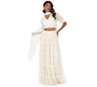 Maya Deluxe Indian Traditional Dress Women Outfit Lengha Choli Lehenga Saree Skirt and Top Dupatta Coord Set for Wedding Guest, Cream Silver, 10 Femme