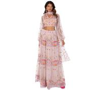 Maya Deluxe Indian Traditional Dress Women Outfit Lengha Choli Lehenga Saree Skirt and Top Dupatta Coord Set for Wedding Guest, Pink Embroidered, 12 Femme