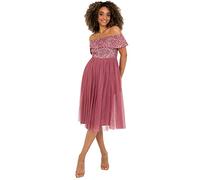 Maya Deluxe Ladies Bardot Dresses Women Midi High Empire Waist Sequins Embellished Formal Evening for Wedding Guest Robe de Demoiselle d'honneur, Desert Rose, 6 Femme